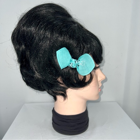Teal Paisley Rockabilly Bandana Knotted Hair Bow - Picture 4 of 11